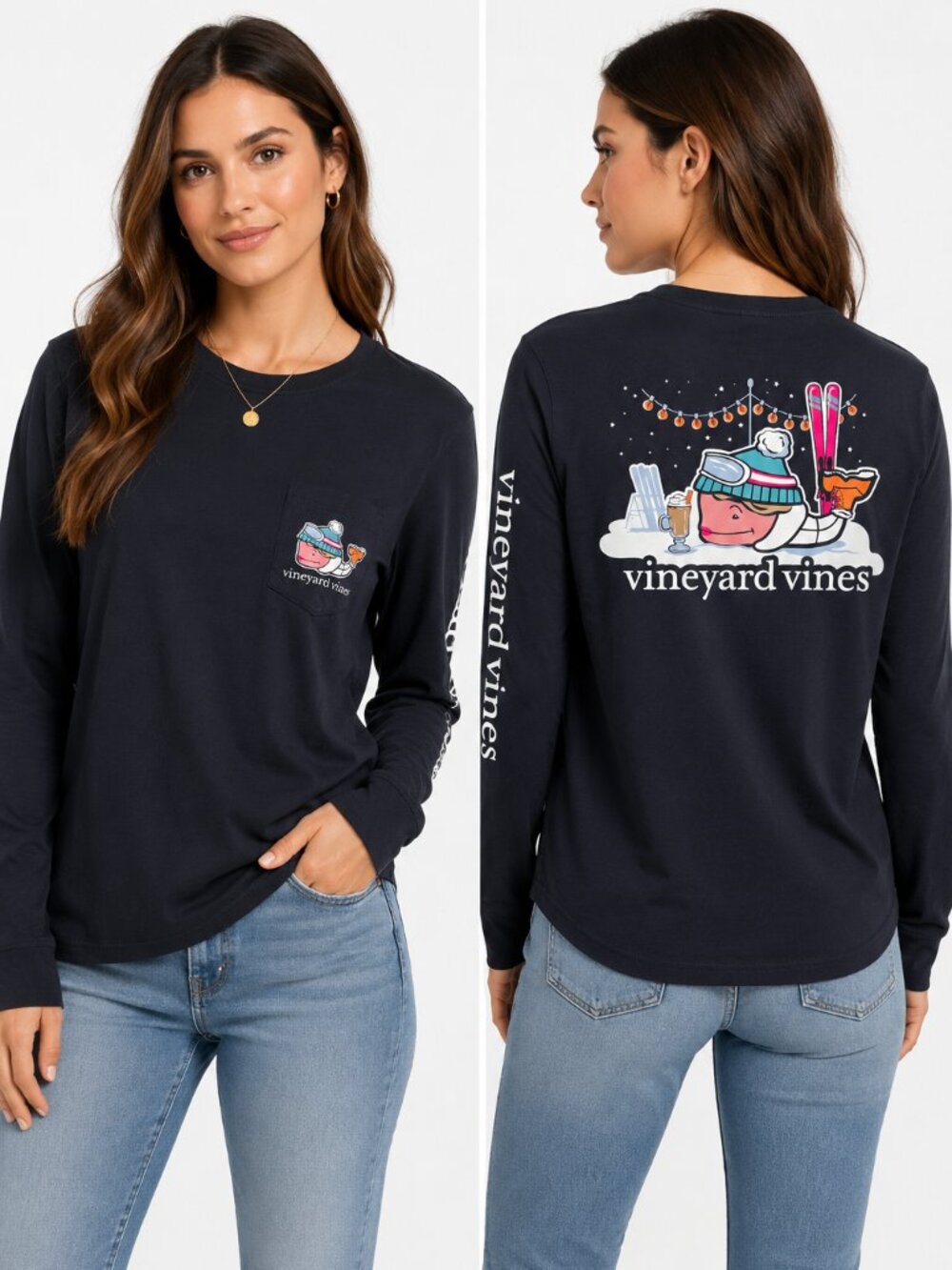 Vineyard Vines Women’s XL Navy Après Ski Whale Long Sleeve Pocket Tee